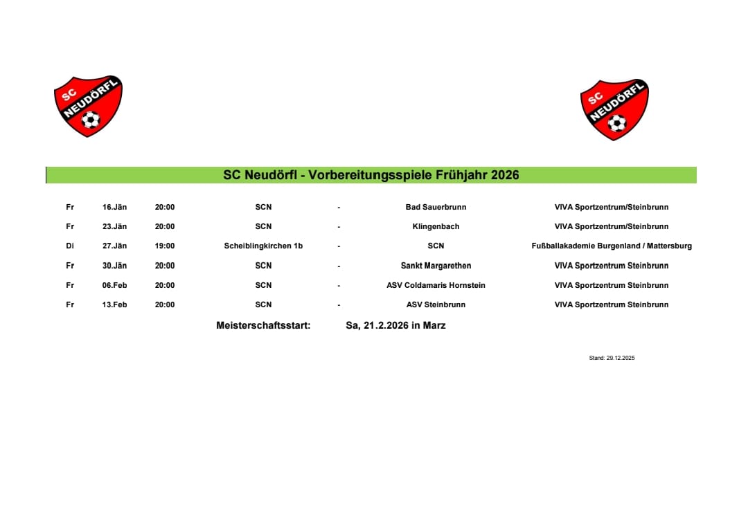 Vorbereitungsspiele Frühjahr 2026